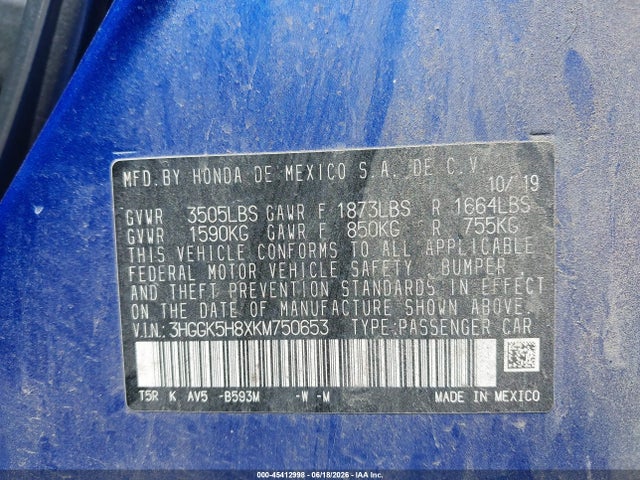 3HGGK5H8XKM750653 Honda FIT EX