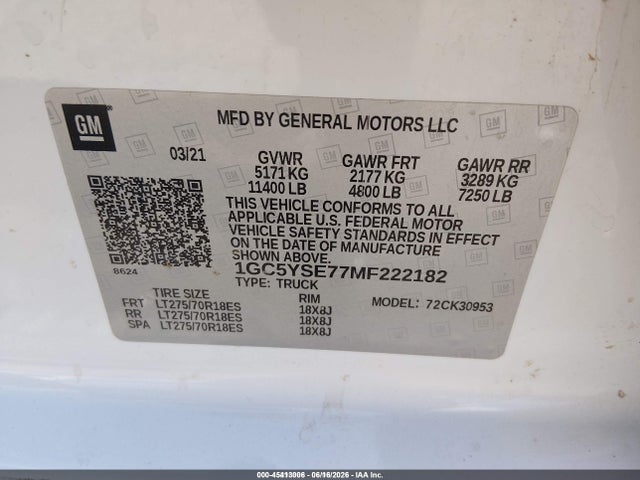 1GC5YSE77MF222182 Chevrolet Silverado 3500hd 4wd Long Bed Wt