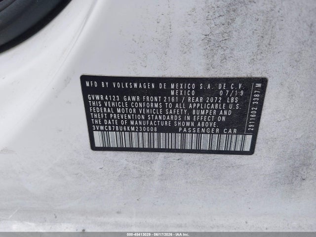 2019 Volkswagen Jetta 1.4t R-line/1.4t S/1.4t Se მანქანა იყიდება აუქციონზე, vin: 3VWCB7BU6KM230008, აუქციონის ნომერი: 45413029
