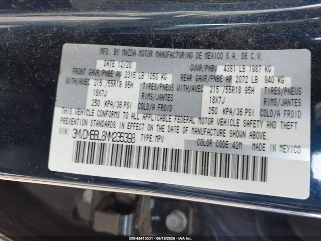 45413031 :رقم المزاد ، 3MVDMBBL8MM235398 vin ، 2021 Mazda Cx-30 Select مزاد بيع