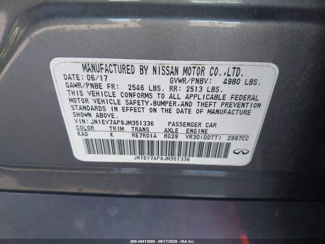 Aukcja sprzedaży 2018 Infiniti Q50 3.0t Luxe, vin: JN1EV7AP9JM351336, numer aukcji: 45413085