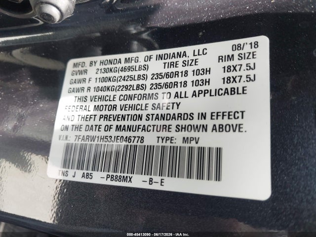 Honda CR-V EX 2018 7FARW1H53JE046778 Image 9