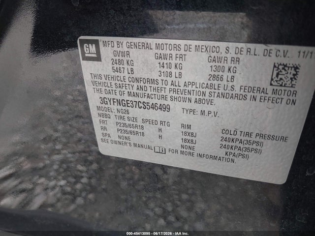 Aukcja sprzedaży 2012 Cadillac Srx Standard, vin: 3GYFNGE37CS546499, numer aukcji: 45413095
