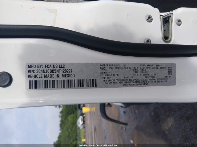 2022 Jeep Compass Latitude Fwd მანქანა იყიდება აუქციონზე, vin: 3C4NJCBB5NT120227, აუქციონის ნომერი: 45413149