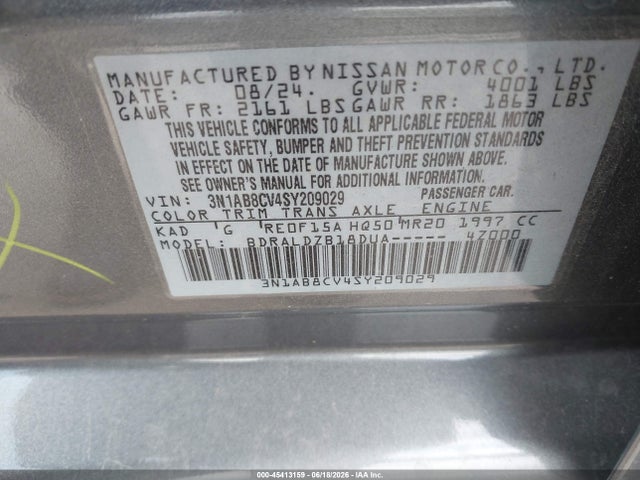 Aukcja sprzedaży 2025 Nissan Sentra Sv, vin: 3N1AB8CV4SY209029, numer aukcji: 45413159