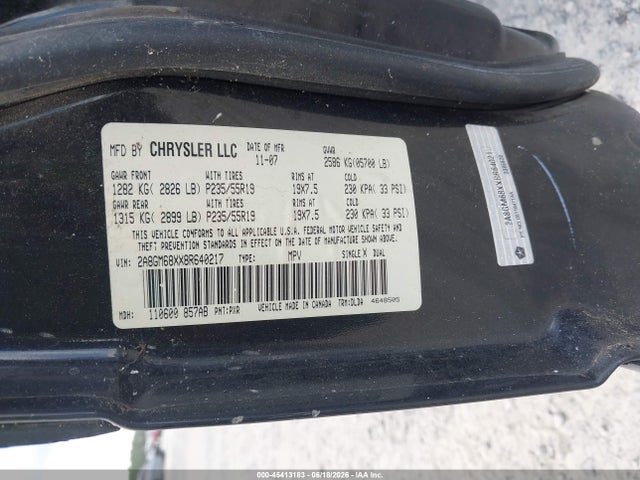 Aukcja sprzedaży 2008 Chrysler Pacifica Touring, vin: 2A8GM68XX8R640217, numer aukcji: 45413183