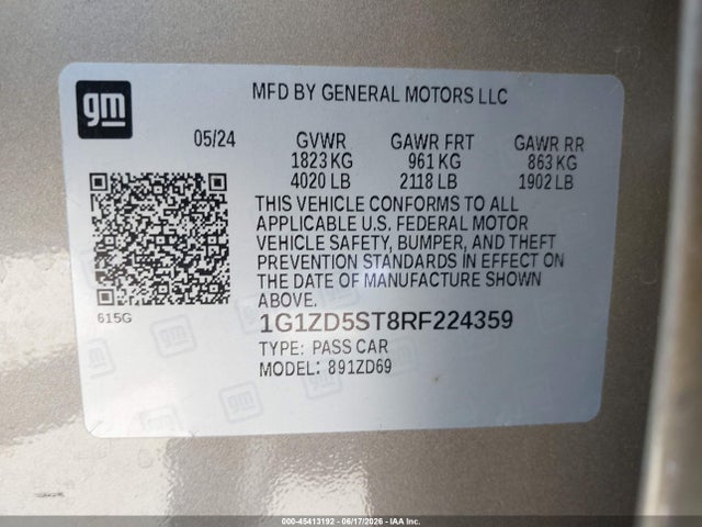 1G1ZD5ST8RF224359 Chevrolet Malibu Fwd 1lt