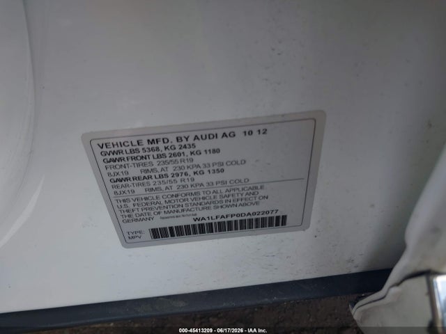 Продажа на аукционе авто 2013 Audi Q5 2.0t Premium, vin: WA1LFAFP0DA022077, номер лота: 45413209