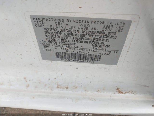 Nissan Versa 1.6 S 2016 3N1CN7AP2GL895901 Image 9
