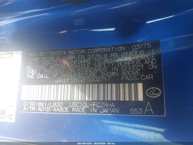 Aukcja sprzedaży 2015 Lexus Rc F, vin: JTHHP5BC2F5002717, numer aukcji: 45413251