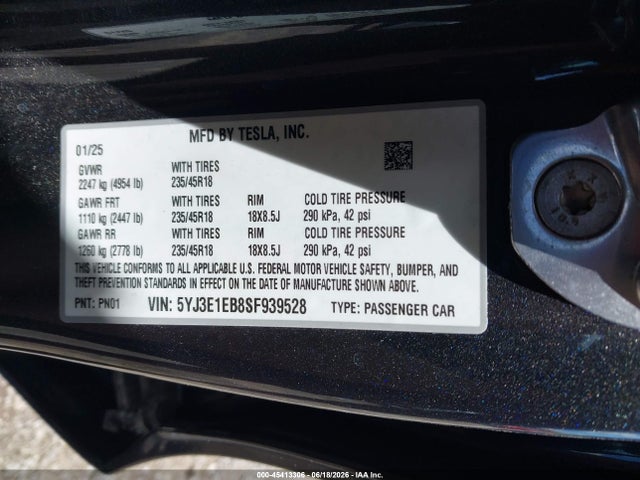 Tesla Model 3 Long Range All-wheel Drive 2025 5YJ3E1EB8SF939528 Image 9