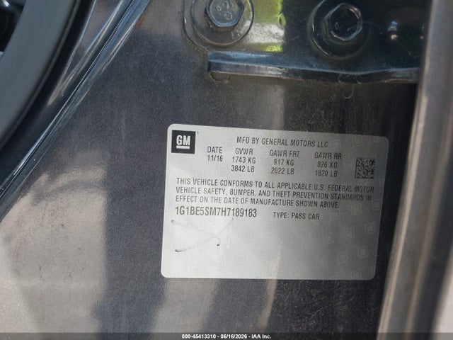 45413310 :رقم المزاد ، 1G1BE5SM7H7189183 vin ، 2017 Chevrolet Cruze Lt Auto مزاد بيع