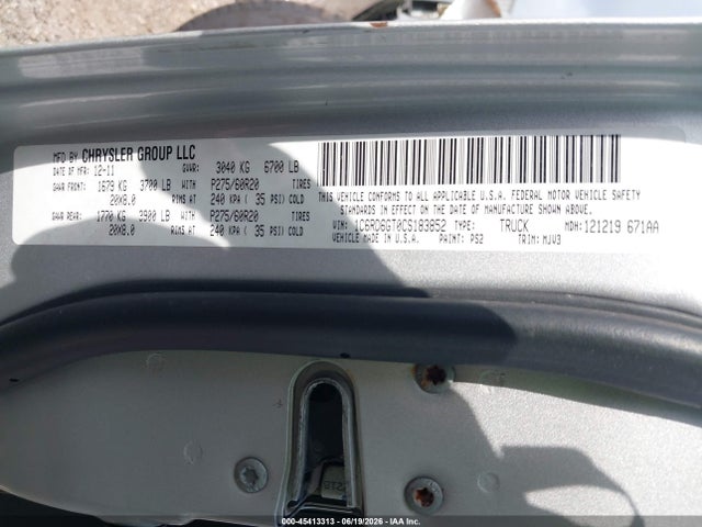 Продаж на аукціоні авто 2012 Ram 1500 Slt, vin: 1C6RD6GT0CS183852, номер лоту: 45413313