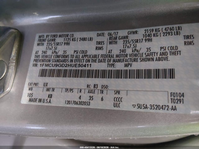 Ford ESCAPE SE 2017 1FMCU9GD2HUE50411 Image 9