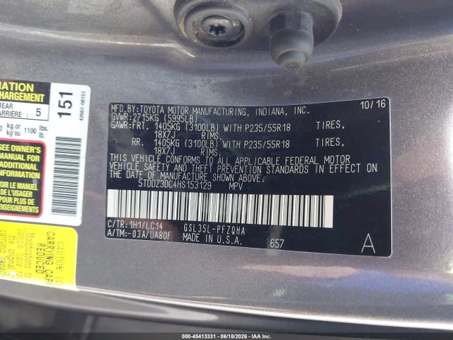 Toyota Sienna Xle 7 Passenger 2017 5TDDZ3DC4HS153129 Image 9