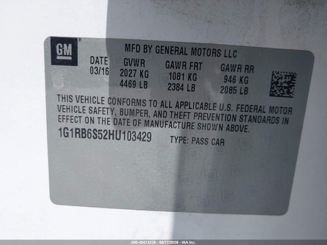 Aukcja sprzedaży 2017 Chevrolet Volt Premier, vin: 1G1RB6S52HU103429, numer aukcji: 45413335
