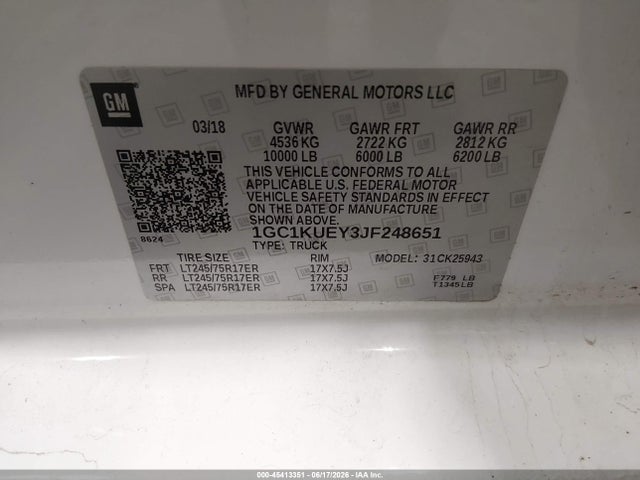1GC1KUEY3JF248651 Chevrolet Silverado 2500hd Work Truck