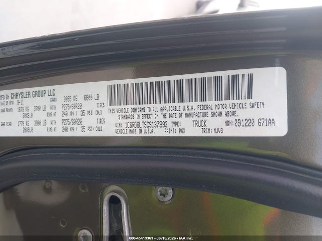2012 Ram 1500 Lone Star მანქანა იყიდება აუქციონზე, vin: 1C6RD6LT9CS137393, აუქციონის ნომერი: 45413361