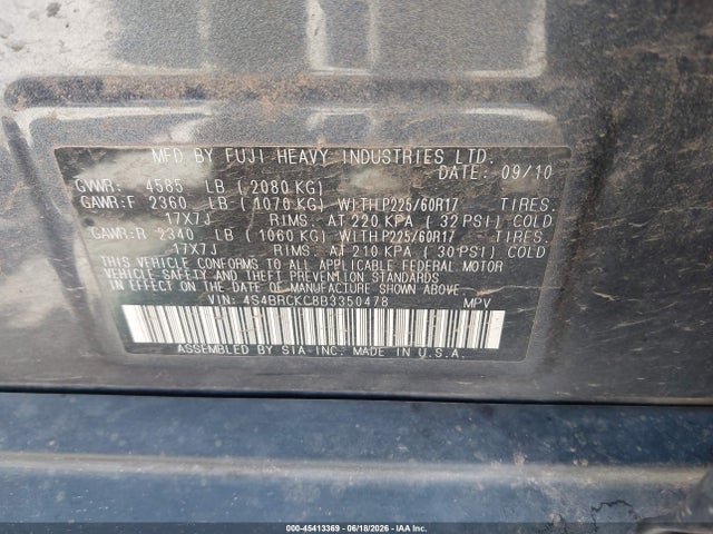 45413369 :رقم المزاد ، 4S4BRCKC8B3350478 vin ، 2011 Subaru Outback 2.5i Limited مزاد بيع