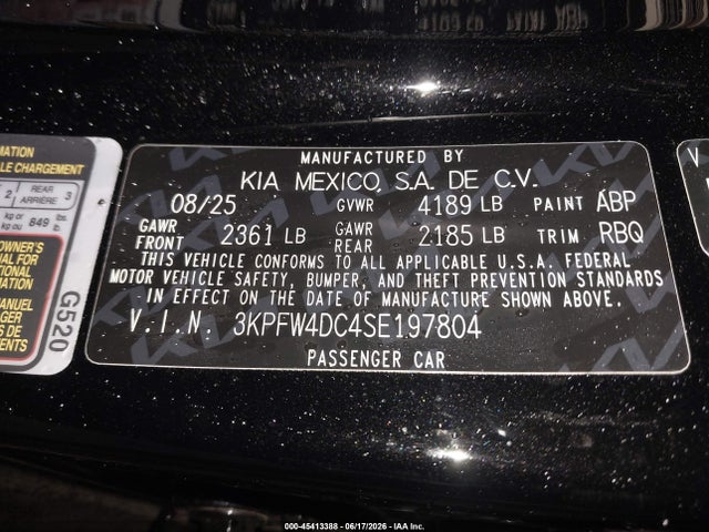 Продажа на аукционе авто 2025 Kia K4 Gt-line Turbo, vin: 3KPFW4DC4SE197804, номер лота: 45413388