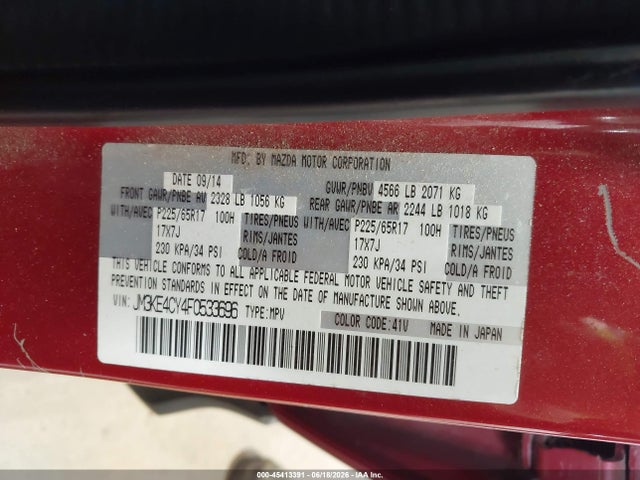 Aukcja sprzedaży 2015 Mazda Cx-5 Touring, vin: JM3KE4CY4F0533696, numer aukcji: 45413391