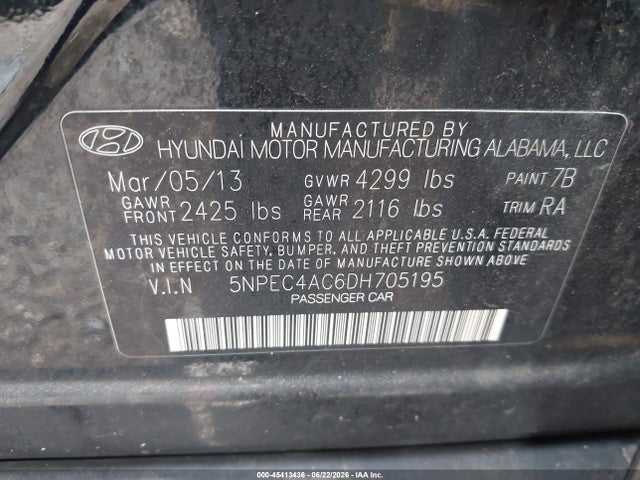 Aukcja sprzedaży 2013 Hyundai Sonata Limited, vin: 5NPEC4AC6DH705195, numer aukcji: 45413436