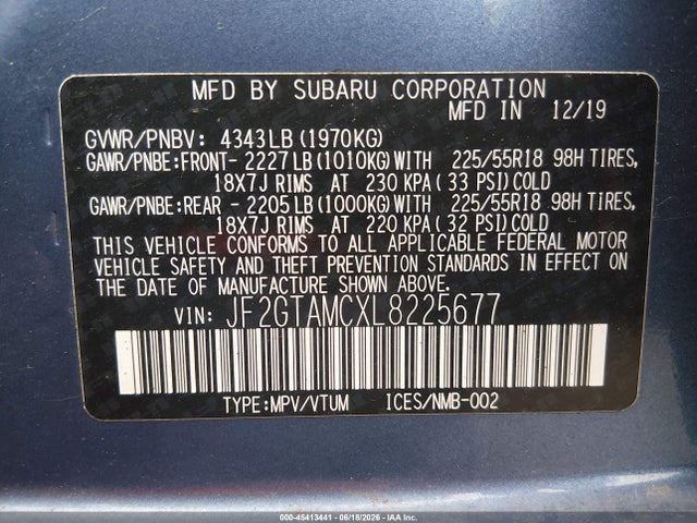 JF2GTAMCXL8225677 Subaru Crosstrek Limited