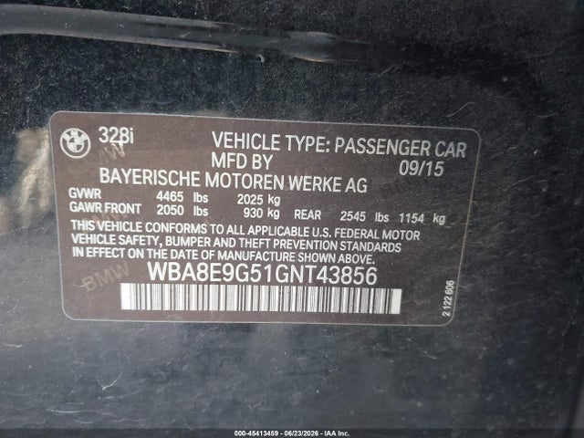 Продаж на аукціоні авто 2016 Bmw 328i, vin: WBA8E9G51GNT43856, номер лоту: 45413459