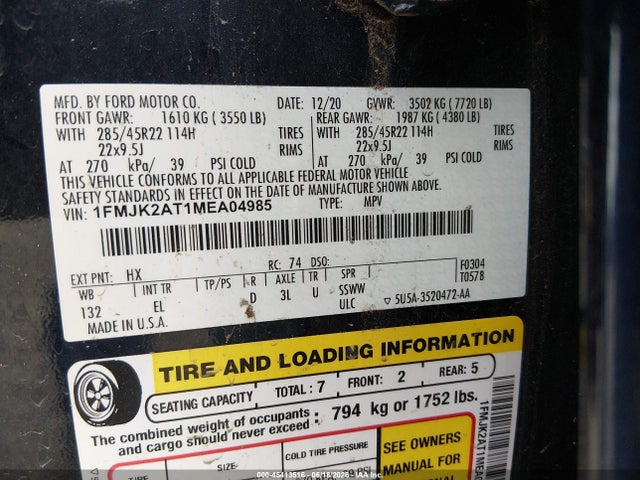 1FMJK2AT1MEA04985 Ford Expedition Limited Max