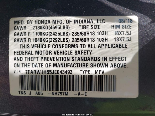 7FARW1H55JE043493 Honda CR-V EX