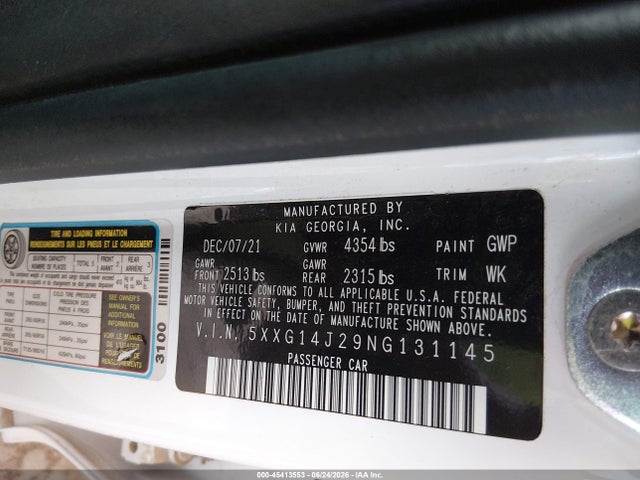 5XXG14J29NG131145 KIA K5 LXS