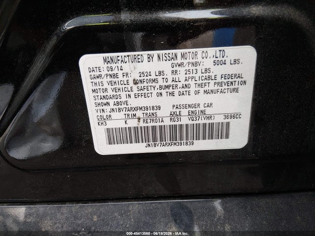 Продаж на аукціоні авто 2015 Infiniti Q50 Premium, vin: JN1BV7ARXFM391839, номер лоту: 45413560