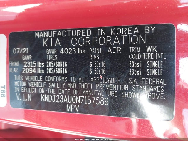 KIA SOUL LX 2022 KNDJ23AU0N7157589 Image 9