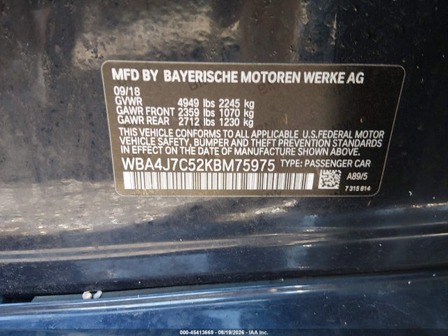 Aukcja sprzedaży 2019 Bmw 440i Gran Coupe Xdrive, vin: WBA4J7C52KBM75975, numer aukcji: 45413669
