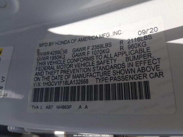 1HGCV1F18LA132668 Honda ACCORD LX