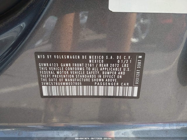 Продажа на аукционе авто 2021 Volkswagen Jetta 1.4t R-line/1.4t S/1.4t Se, vin: 3VWC57BU6MM037805, номер лота: 45413674