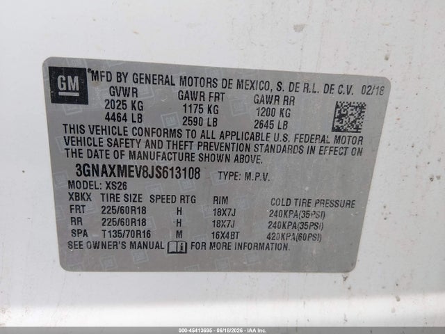 3GNAXMEV8JS613108 Chevrolet Equinox Premier