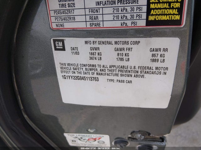 2004 Chevrolet Corvette მანქანა იყიდება აუქციონზე, vin: 1G1YY22G845113763, აუქციონის ნომერი: 45413730