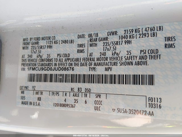 Ford ESCAPE SE 2018 1FMCU9GD0JUD08676 Image 9