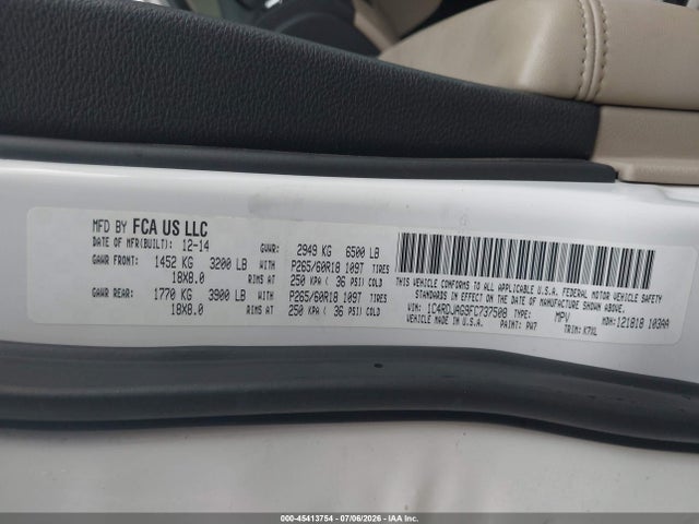 Dodge Durango Sxt 2015 1C4RDJAG9FC737508 Image 9