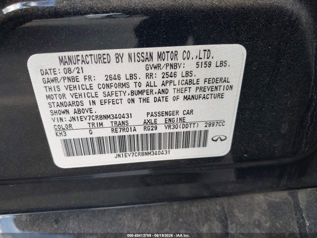 Продажа на аукционе авто 2022 Infiniti Q50 Sensory Awd, vin: JN1EV7CR8NM340431, номер лота: 45413789