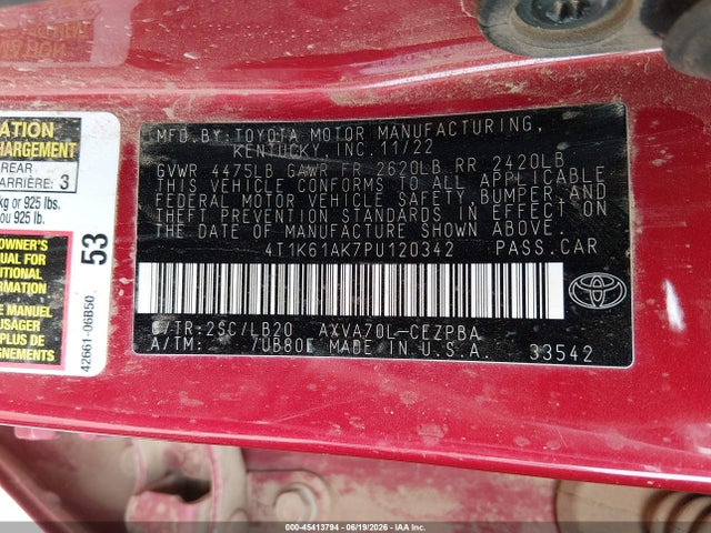 4T1K61AK7PU120342 Toyota CAMRY XSE