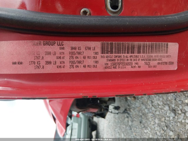 45413803 :رقم المزاد ، 1C6RD7GP7CS102659 vin ، 2012 Ram 1500 Slt مزاد بيع
