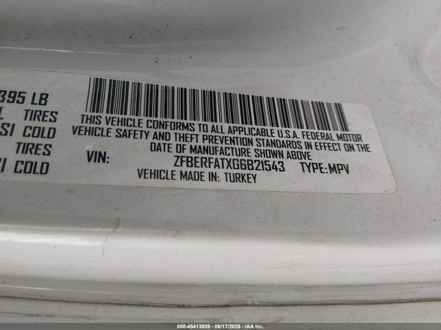 45413809 :رقم المزاد ، ZFBERFATXG6B21543 vin ، 2016 Ram Promaster City Tradesman مزاد بيع