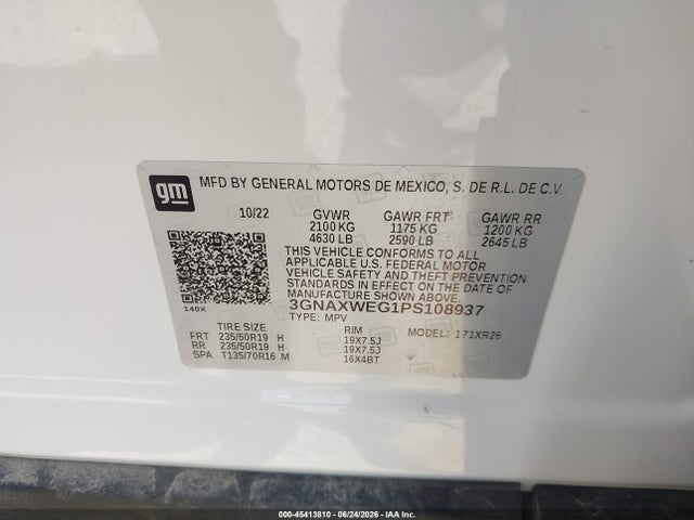 3GNAXWEG1PS108937 Chevrolet Equinox Awd Rs