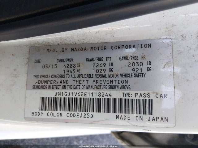 Aukcja sprzedaży 2014 Mazda Mazda6 I Touring, vin: JM1GJ1V62E1118244, numer aukcji: 45413836