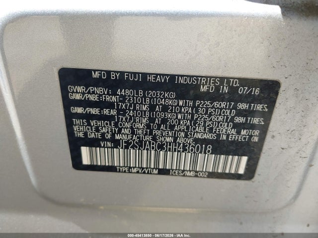 Aukcja sprzedaży 2017 Subaru Forester 2.5i, vin: JF2SJABC3HH436018, numer aukcji: 45413850