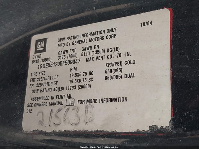Продаж на аукціоні авто 2005 Gmc C5500, vin: 1GDE5E1205F509347, номер лоту: 45413869