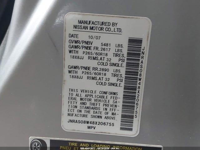 Продажа на аукционе авто 2008 Infiniti Fx35, vin: JNRAS08W48X206755, номер лота: 45413871