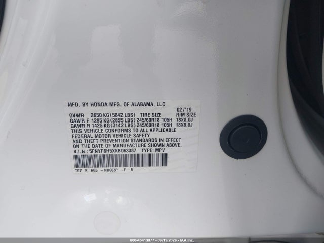 Honda Pilot Ex-l 2019 5FNYF6H5XKB063387 Image 9